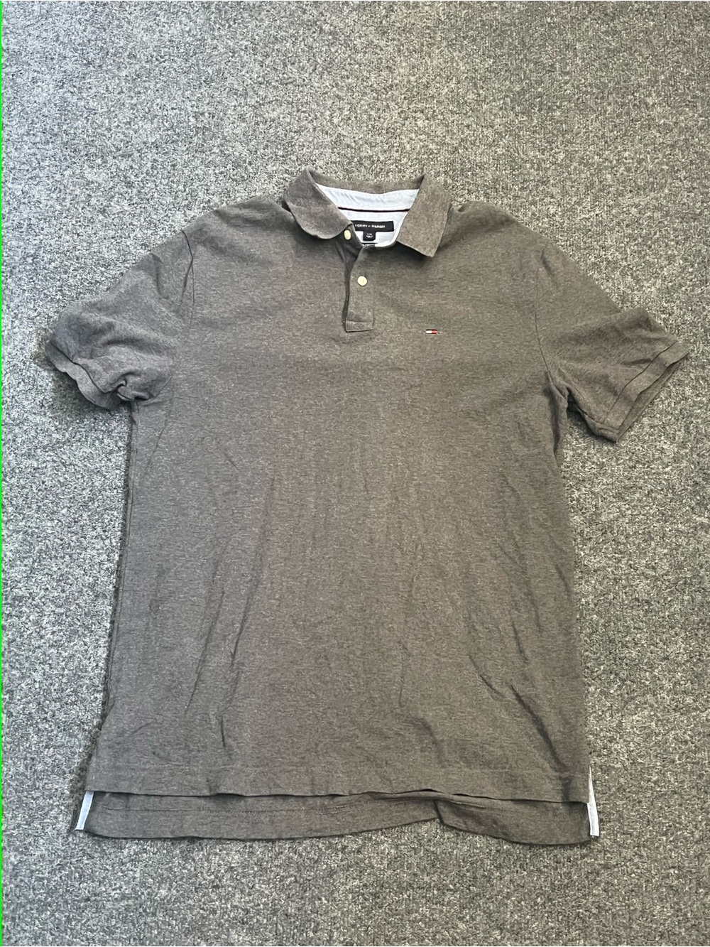 Tommy Hilfiger Men's Classic Fit Gray Polo Shirt, 100% Cotton, Large